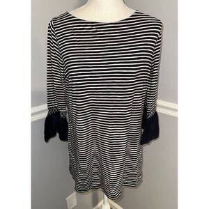 J Jill Top Size S Striped 3/4 Flared Sleeve Eyelet Stretch Side Slits